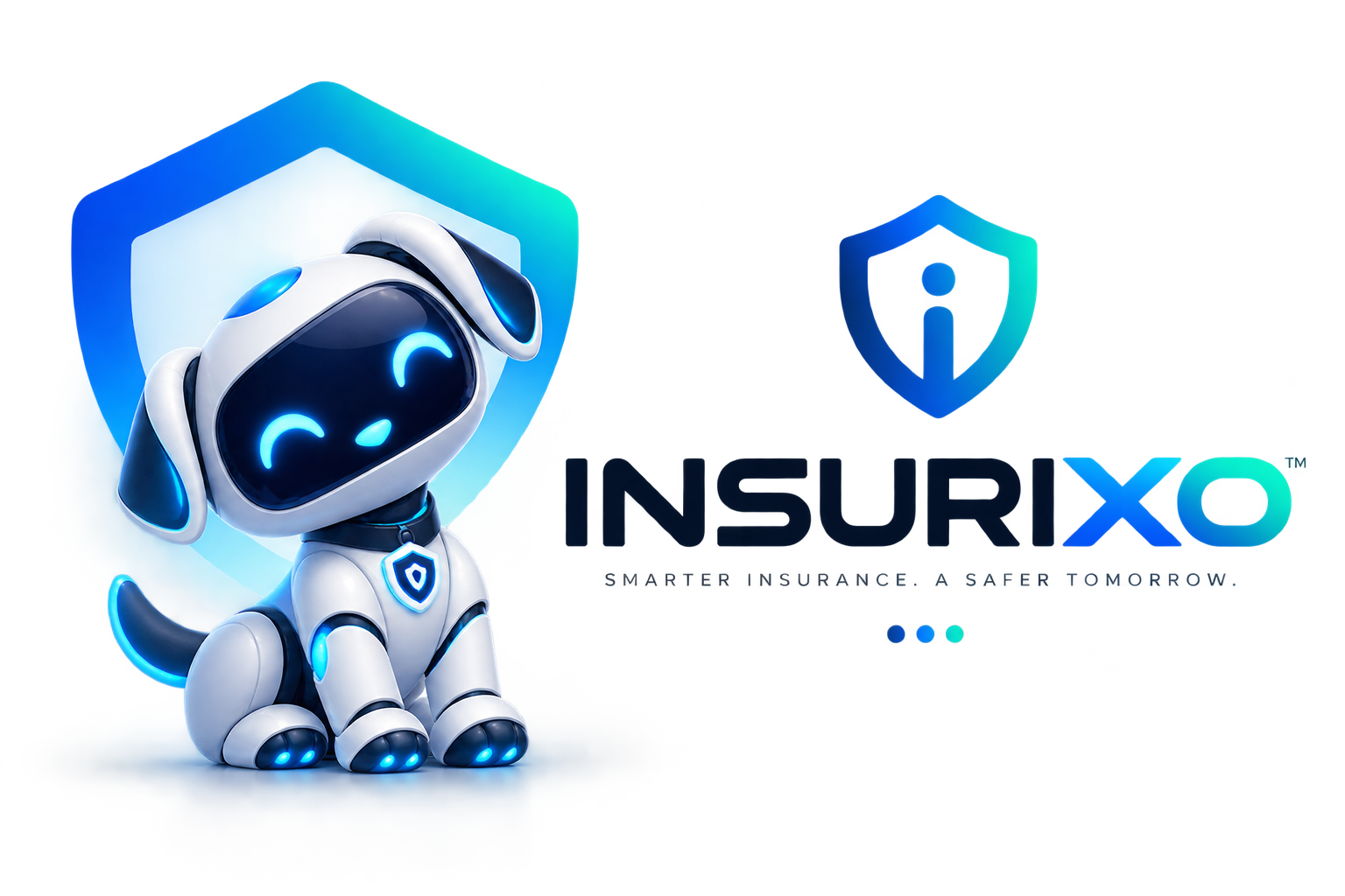 INSURIXO logo with IXO, the robot dog AI companion